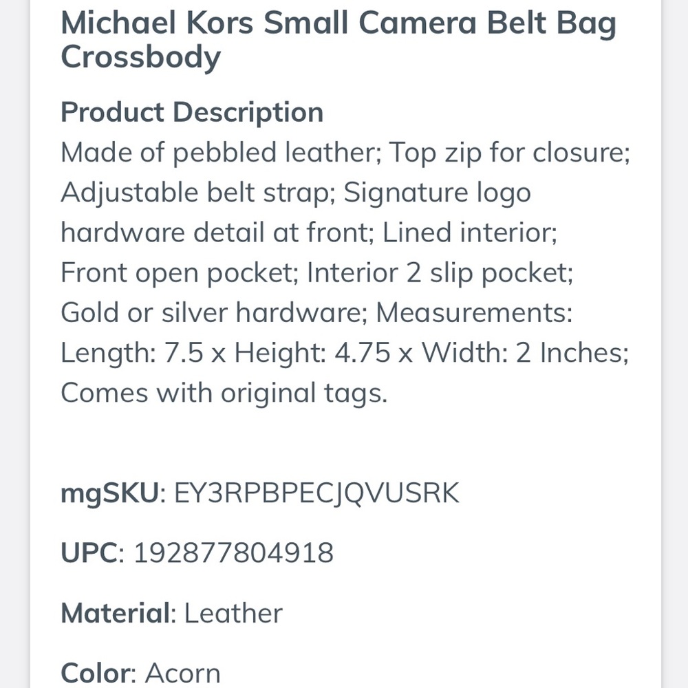 NEW! Michael Kors Small Camera Belt Bag Crossbody! - Picture 11 of 14